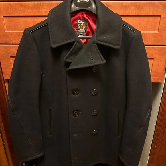 Schmitt NYC 740c Wool Leather Trim Pea Coat - Picture 2 of 6